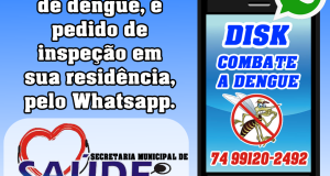 Secretaria de Saúde de Antonio Gonçalves lança WhatsApp pra ajudar no combate a dengue