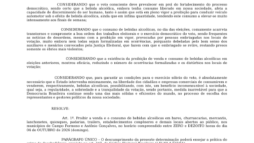 Portaria da 53ª Zona Eleitoral confirma a Lei Seca para as Eleições de 2026 em Campo Formoso e Antônio Gonçalves